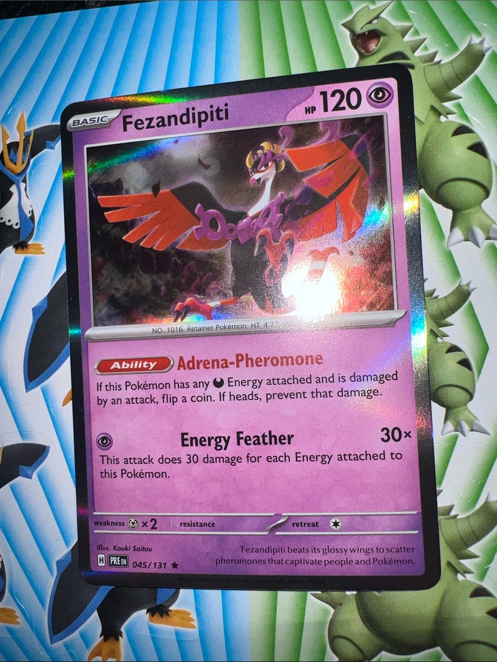 Pokemon Fezandipiti Holofoil Card - Pink and Purple